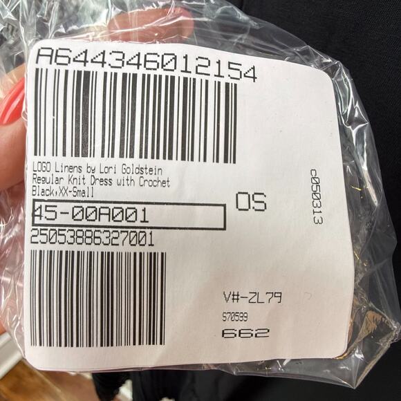 QVC LOGO Linens by Lori Goldstein Knit Dress with Crochet Womens XS Black - Picture 10 of 11